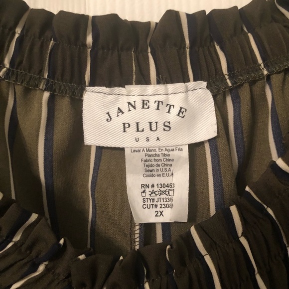 Pinstriped Off the Shoulder Blouse Olive Green 2X Dark Academia Boho Poetcore - Picture 5 of 5